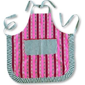 Festive Pink Holiday Apron with Green Stripes